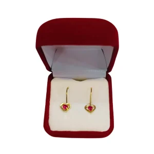 Aros colgantes corazón calado con piedra oro 18K - amor movimiento Santiago Chile