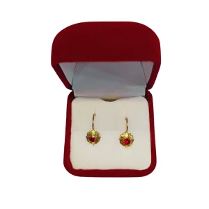 Aros colgantes rosita con piedra oro 18K - floral delicado movimiento Santiago Chile