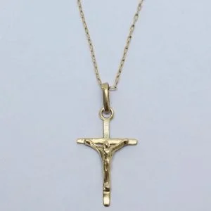 Cadena limada con colgante cruz Cristo número 1 45cm oro 18K - joyería Santiago Chile