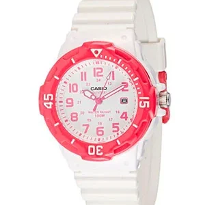 Reloj Casio dama LRW-200H-4B blanco con bisel rojo analógico - relojes Casio dama Santiago Chile