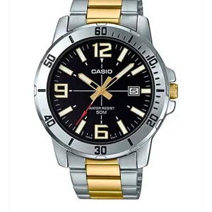 Reloj Casio clásico MTP-VD01SG-1B acero bicolor plateado dorado esfera negra - relojes Casio Santiago Chile
