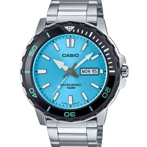 Reloj Casio Diver MTD-125D-2A3 acero esfera celeste turquesa bisel negro - relojes Casio diver Santiago Chile