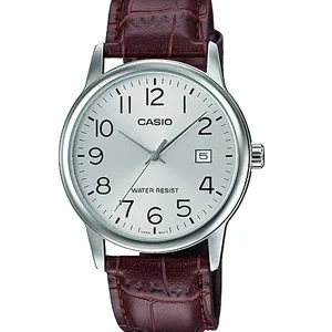 Reloj Casio analógico MTP-V002L-7B2 correa cuero café texturado esfera blanca - relojes Casio Santiago Chile