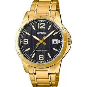 Reloj Casio analógico MTP-V004G-1B todo dorado esfera negra números dorados - relojes Casio dorado Santiago Chile