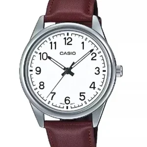 Reloj Casio analógico MTP-V005L-7B4 cuero café esfera blanca números arábigos - relojes Casio Santiago Chile