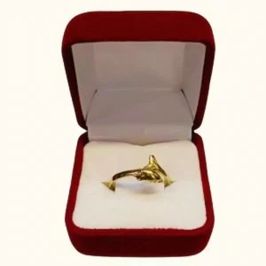 Anillo juvenil delfín completo oro 18K - diseño marino detallado Santiago Chile