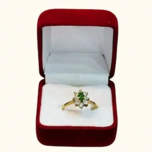 Anillo dama Lady con esmeraldina verde oro 18K - diseño floral elegante Santiago Chile