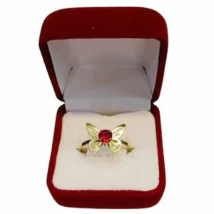 Anillo juvenil con mariposa número 2 y rubí central oro 18K - diseño elegante Santiago Chile