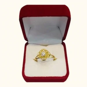 Anillo juvenil rosita trenzada con circón central oro 18K - diseño artesanal delicado Santiago Chile