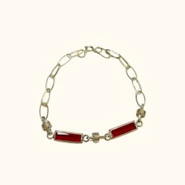 Pulsera Juvenil Granates Rectangulares en Plata Fina - Imagen 2