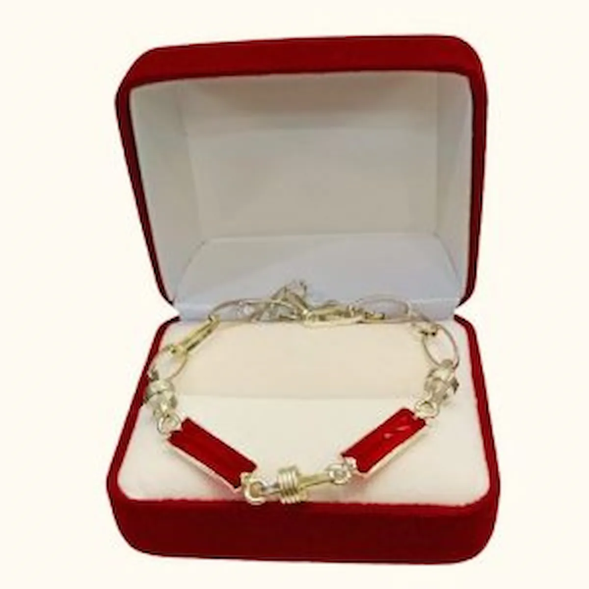 Pulsera Juvenil Granates Rectangulares en Plata Fina