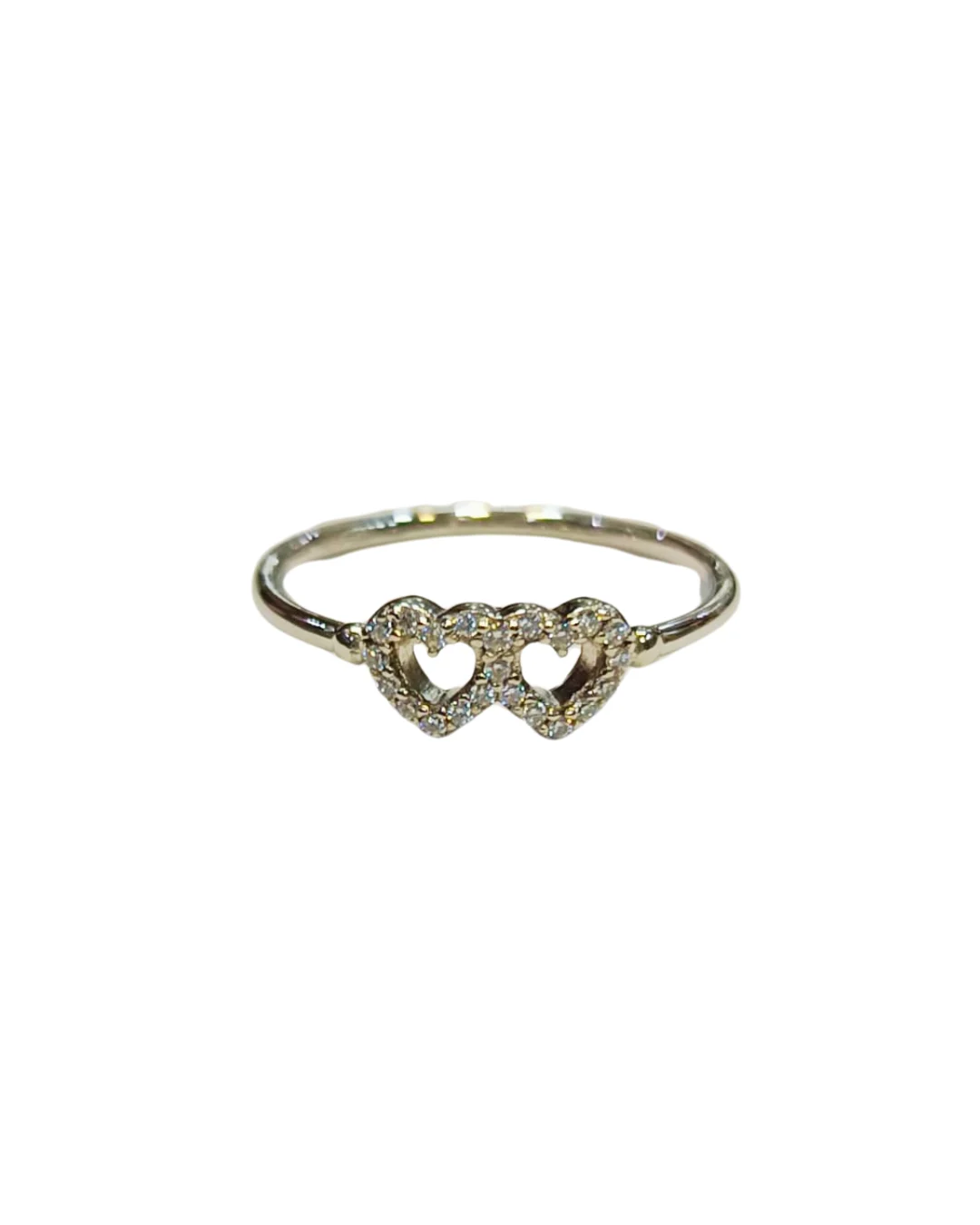 Perfil anillo juvenil dos corazón circón plata 925 altura diseño