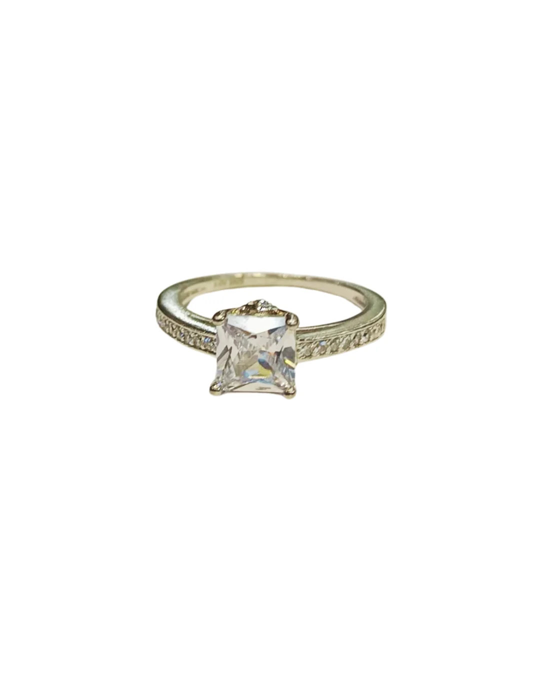 Perfil anillo juvenil solitario medio cintillo piedra cuadrada plata 925 altura