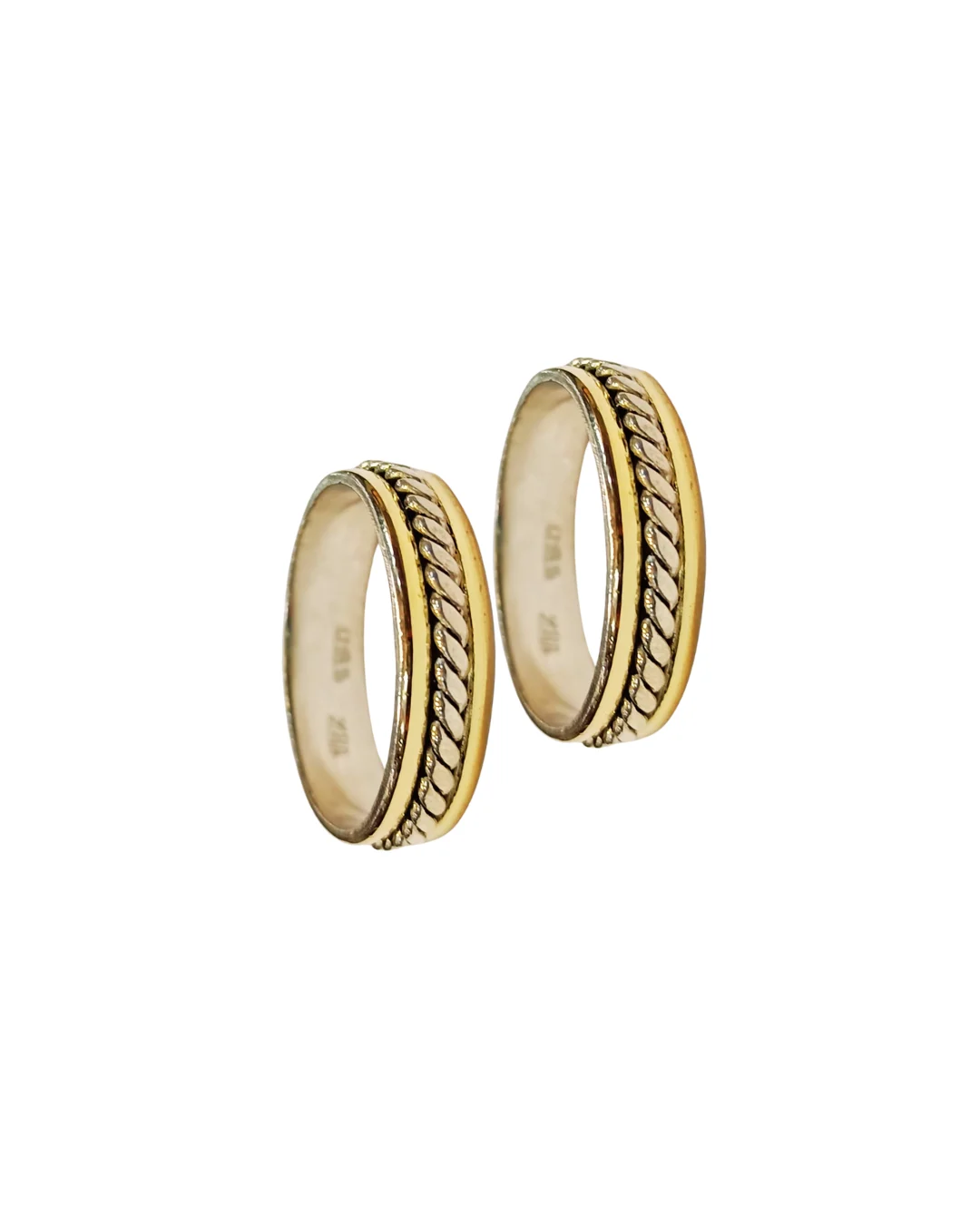 Par de argollas matrimoniales plata 925 oro 14K trenza envejecida 5mm código 40 chilenas