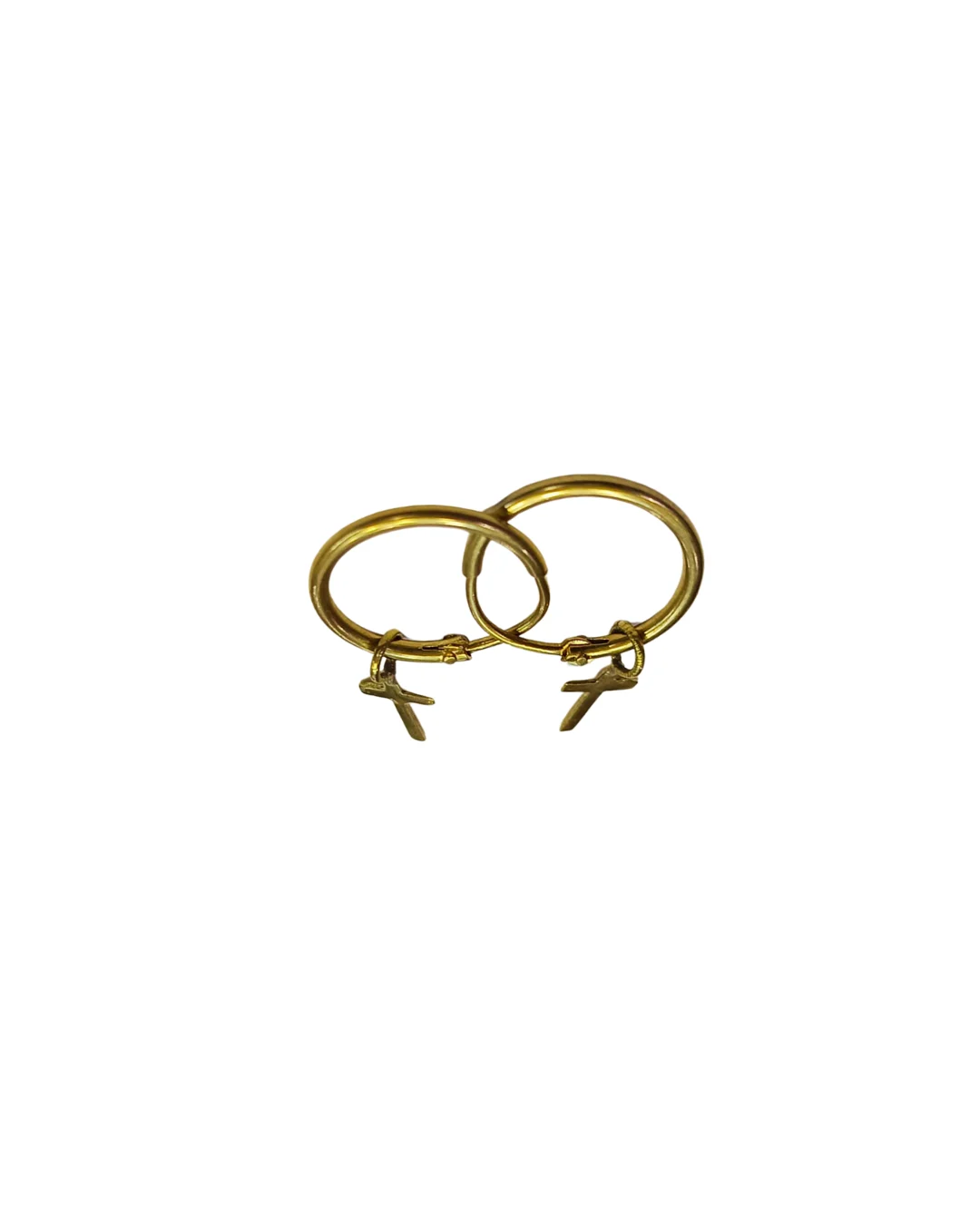 Par de aros argollas tubo cruz religiosos oro 18K chileno