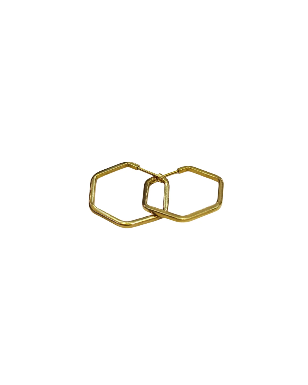 Par de aros argollas hexagonal geométricas medianas oro 18K chileno