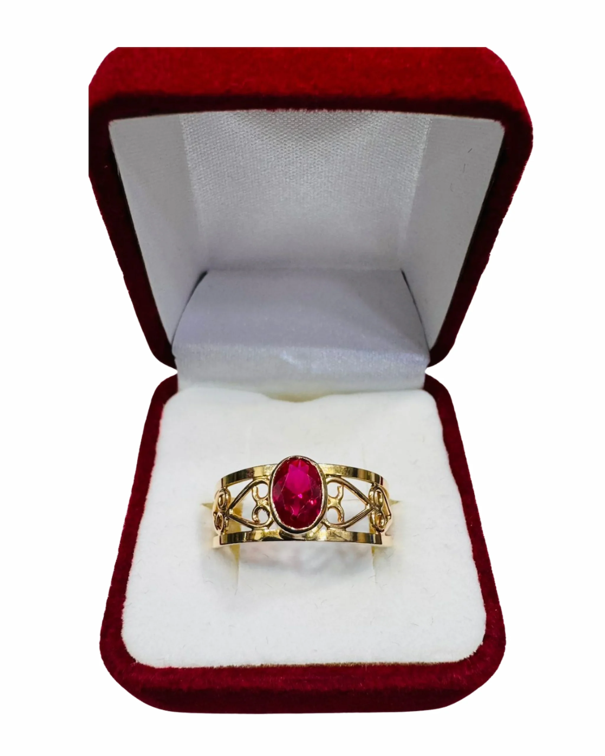 Anillo filigrana con rubí oro 18K - arte artesanal delicado Santiago Chile