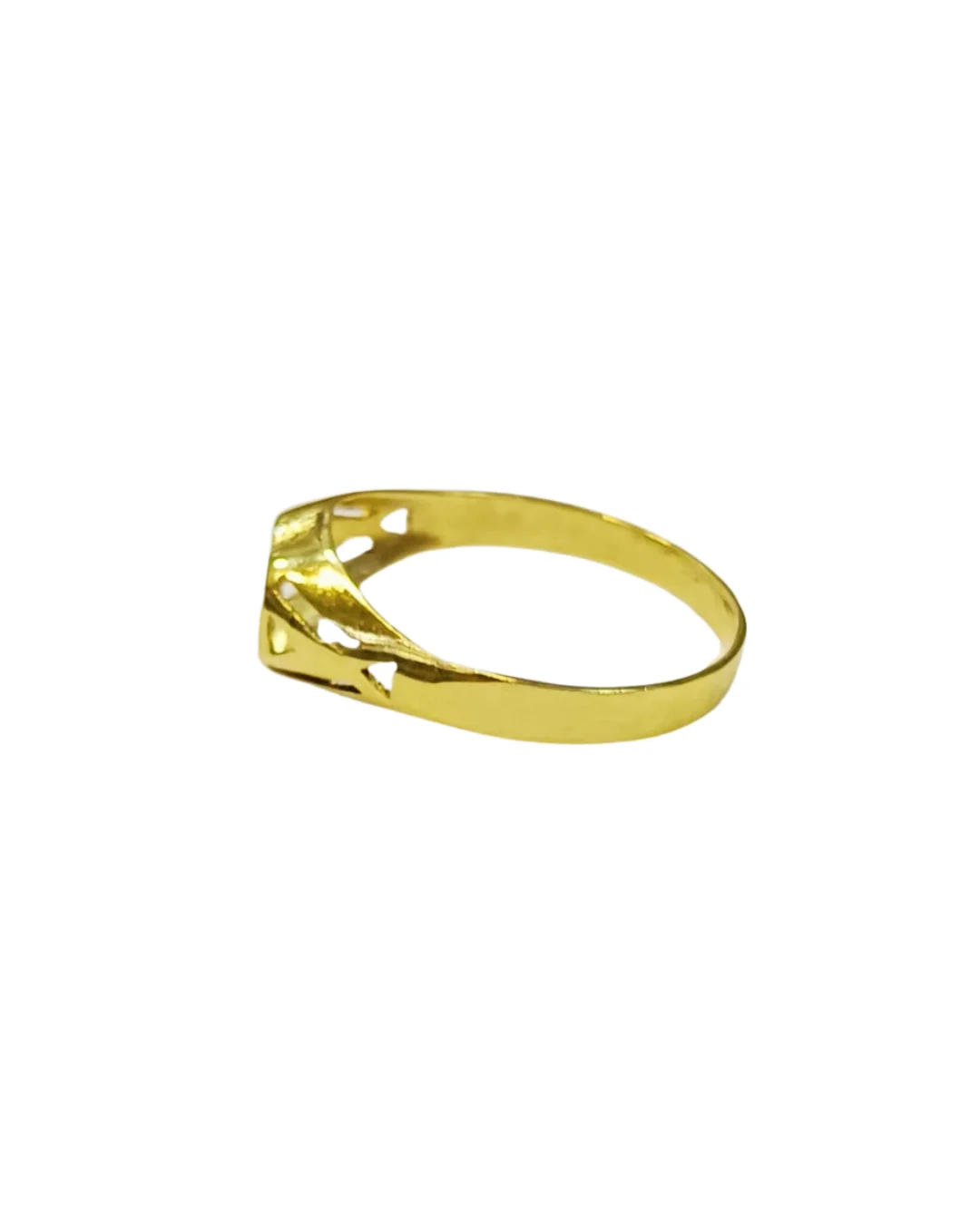 Perfil lateral anillo sello corazón calado oro 18K chileno