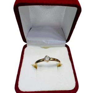 Anillo solitario rombo botón oro 18K - piedra forma rombo elegante Santiago Chile