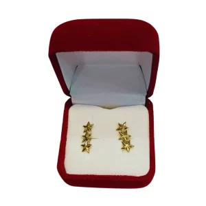 Aros triple estrella oro 18k en estuche regalo - joyería oro Santiago Chile Joyas KM